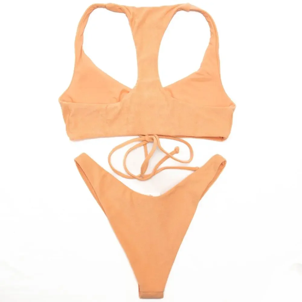 Free People L*Space Tangy Terry Dax Top Cabana Bitsy Bikini Bottom Size Large